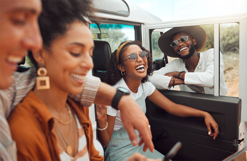 friends in a a jeep